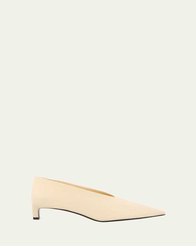 Leather Point-Toe Kitten Pumps